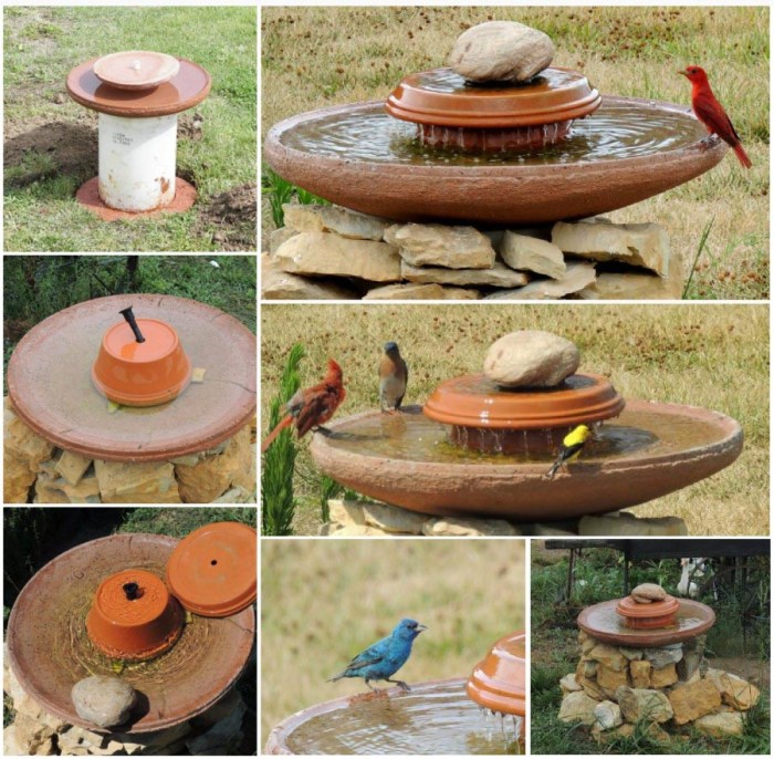 Diy bird bath with fountain